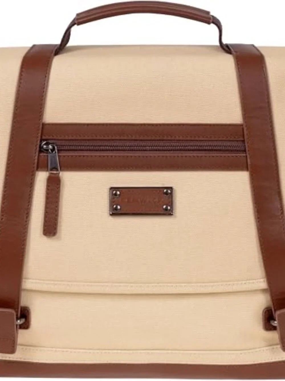 Renwick Canvas & Leather Messenger Bag Tan Laptop Briefcase Crossbody Satchel